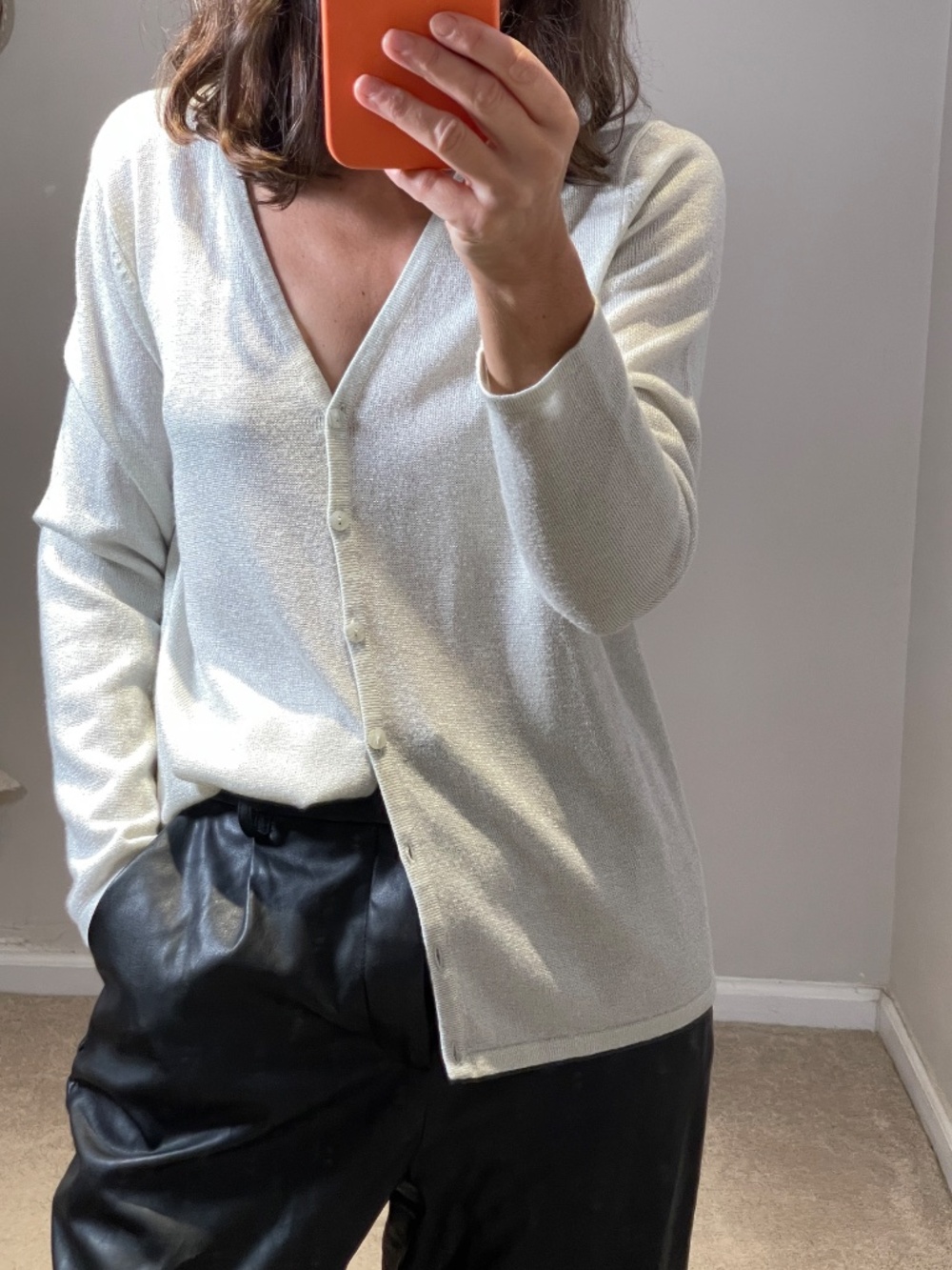 Villager metallic silver white light knit cardigan women S